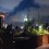 Rooftop garden in Manhattan at night. Lighting designed for this outdoor deck with the Empire State Building in the background.