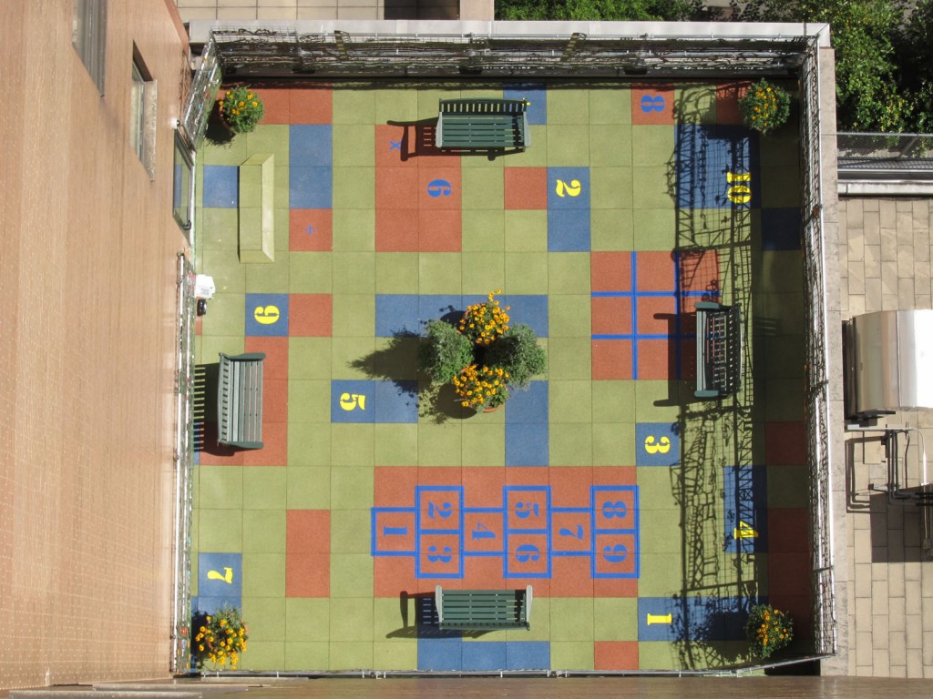 Aerial view of the childrens rooftop playground at Roosevelt Hospital